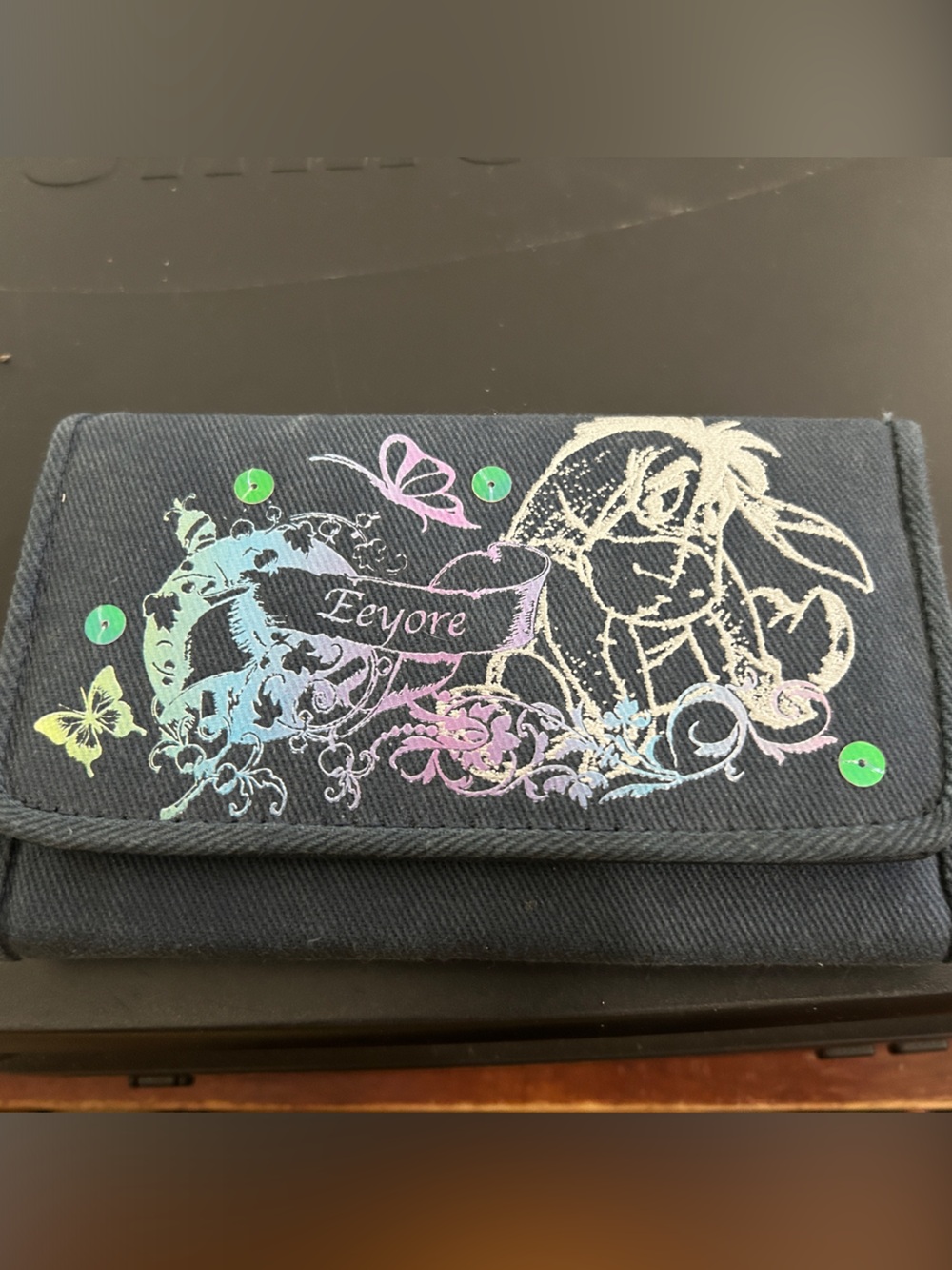 Disney Eeyore  Butterfly & Floral Black Wallet with Pastel Print